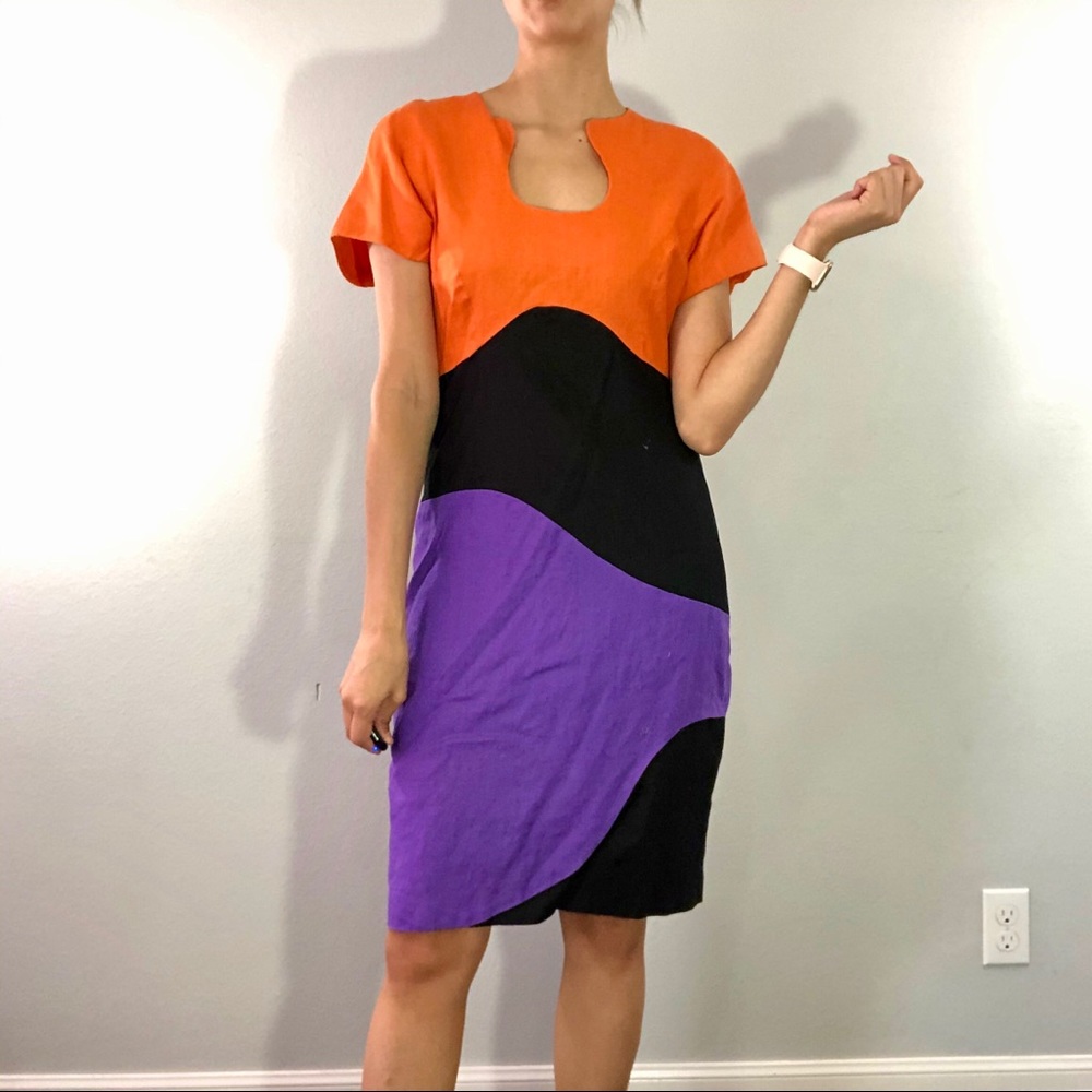 80’s linen color block dress